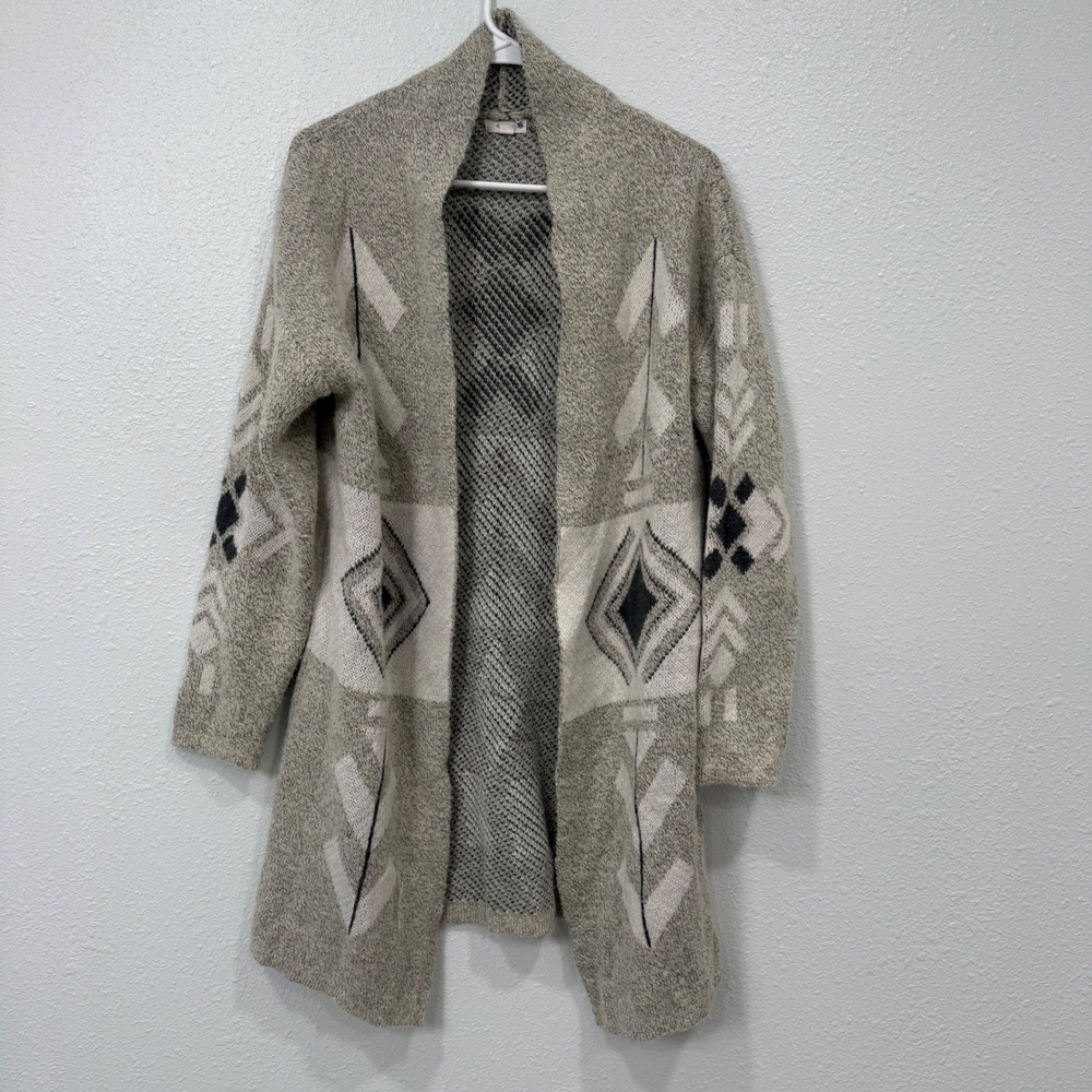 Debut Southwestern Geometric Open Front Cardigan Grey Cream Black C7051A Mens M